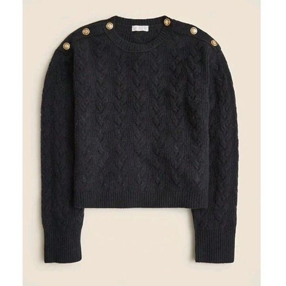 BOGO! J. Crew Cable Knit Sweater Button Shoulder Supersoft Yarn Black Small